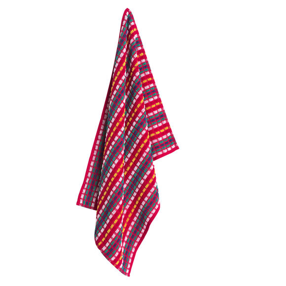 Handdoek in badstof, groot formaat, met rode fond - Sets (rood)