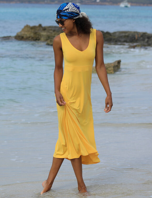 Robe longue unie sans manches (jaune)