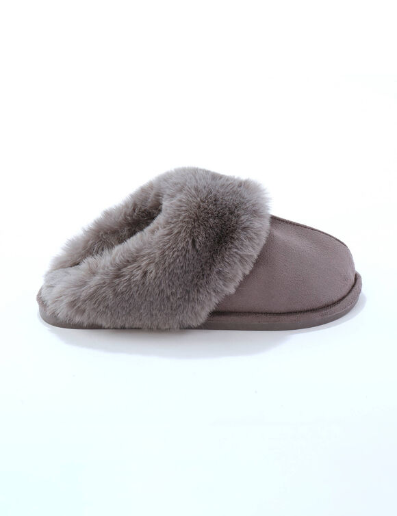 Chaussons mules col fourr&eacute; (gris)