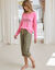 T-shirt manches longues coton uni imprimé placé "Bohème"  (rose indien)