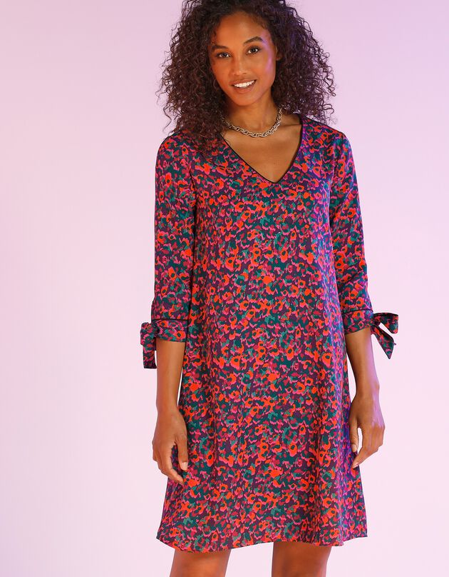 Robe évasée biais contrastés imprimée (violet / multicolore)