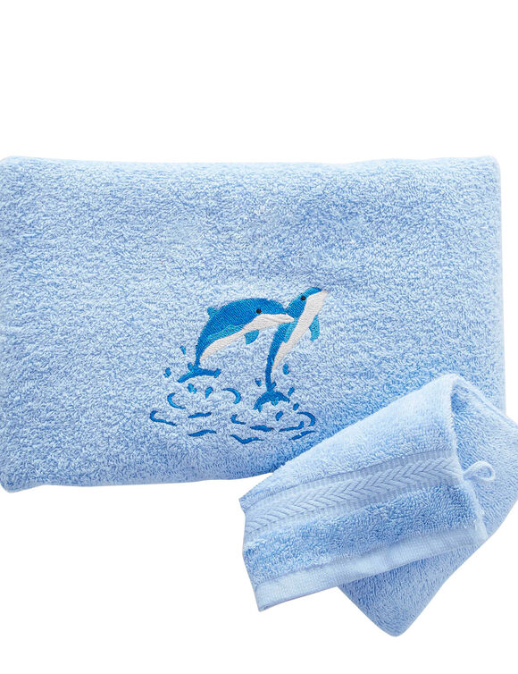 Badlinnen met geborduurd dolfijnenmotief Colombine&reg; - Sets (korenbloem)
