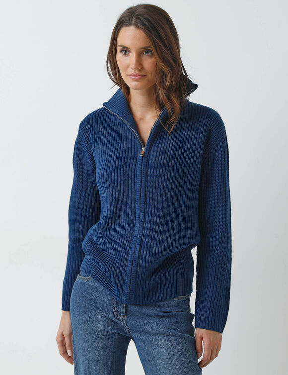 Gilet zippé en maille perlée (bleu encre)