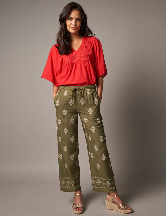 Tunique plastron fantaisie doubl&eacute;, manches kimono (rouge)