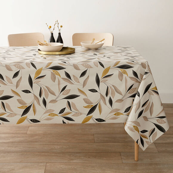 Tafelzeil met natuurlijke print (beige / zwart)