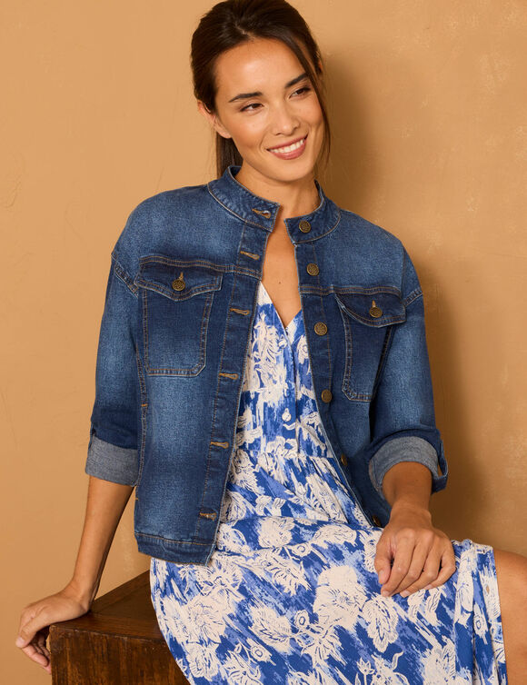 Veste en jean, col montant (stone used)