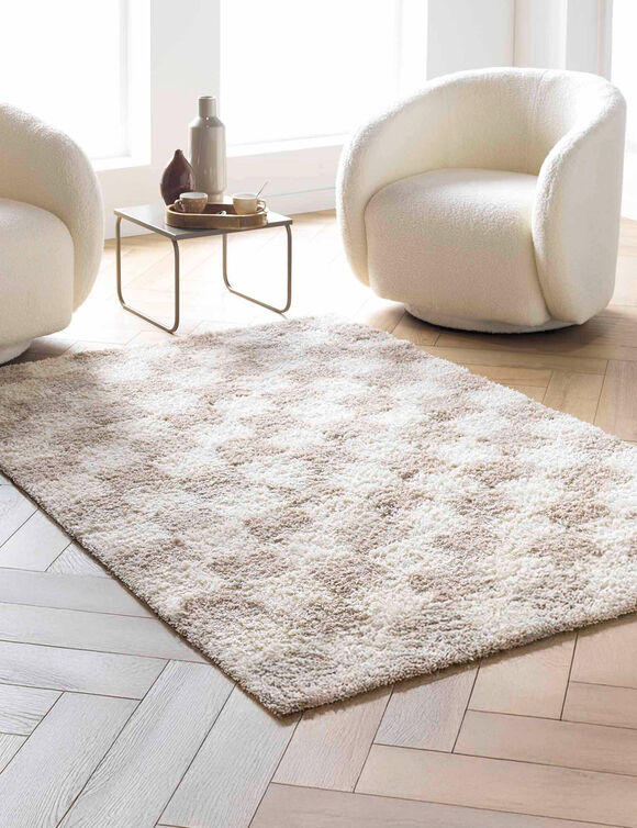 Rechthoekig tapijt, dambordmotief (taupe / wit)