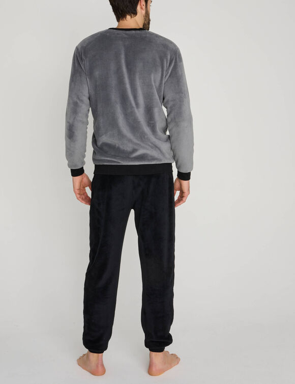 Tweekleurige pyjamabroek met fleece broek en lange mouwen (grijs)