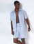 Pyjama short rayures popeline coton (bleu ciel)