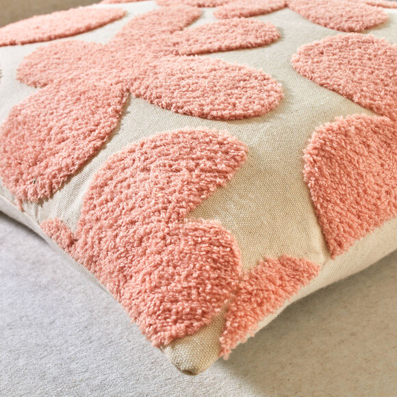 Coussin fleuri &eacute;ponge bouclette relief&eacute;e (rose)