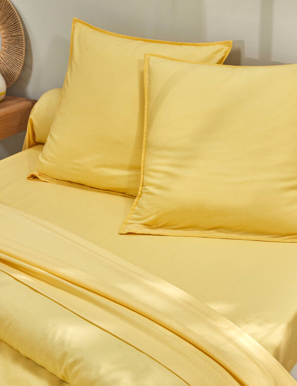 Linge de lit uni coton lavé (jaune)