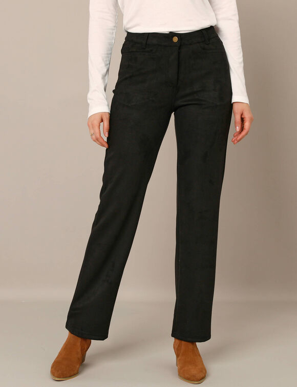 Pantalon droit, maille suédine (noir)