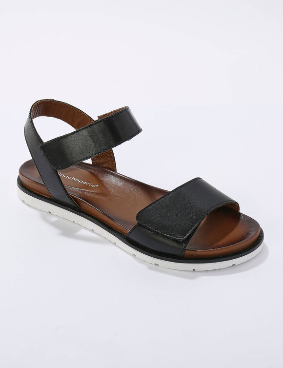 Sandales à bandes scratchées en cuir certifié LWG (noir)