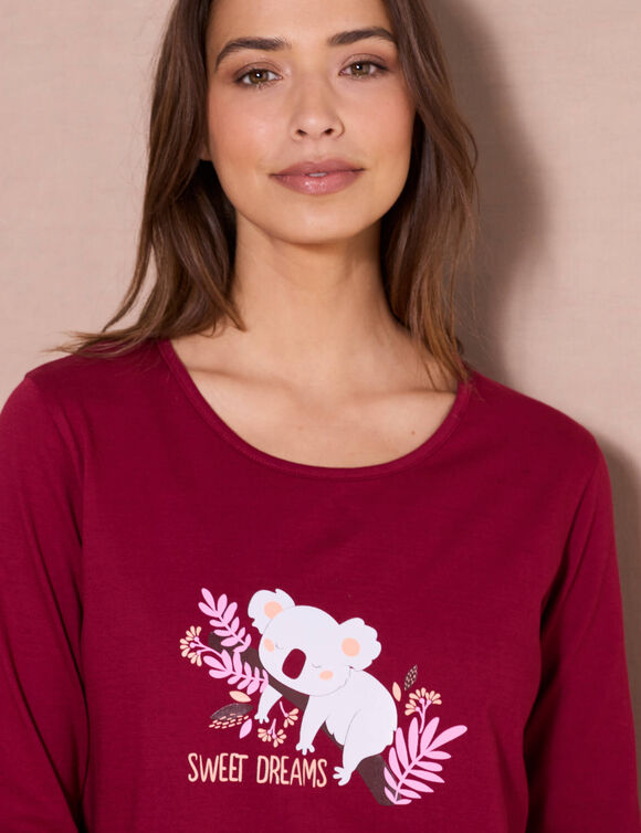Pyjama met lange mouwen en "koala" motief (kersenrood)
