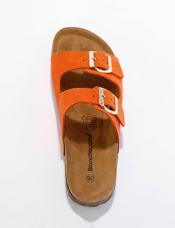 Leren mules met 2 verstelbare gespen (oranje)