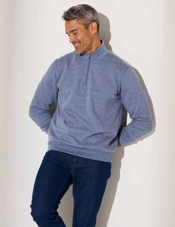 Sweat molleton col camionneur zippé (bleu jean)