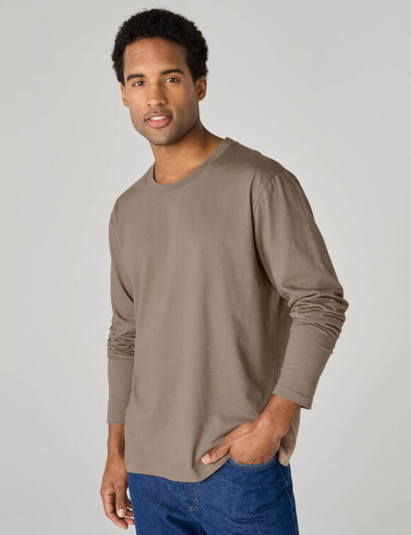 T-shirt col rond  manches longues &agrave; l'unit&eacute;. (taupe)