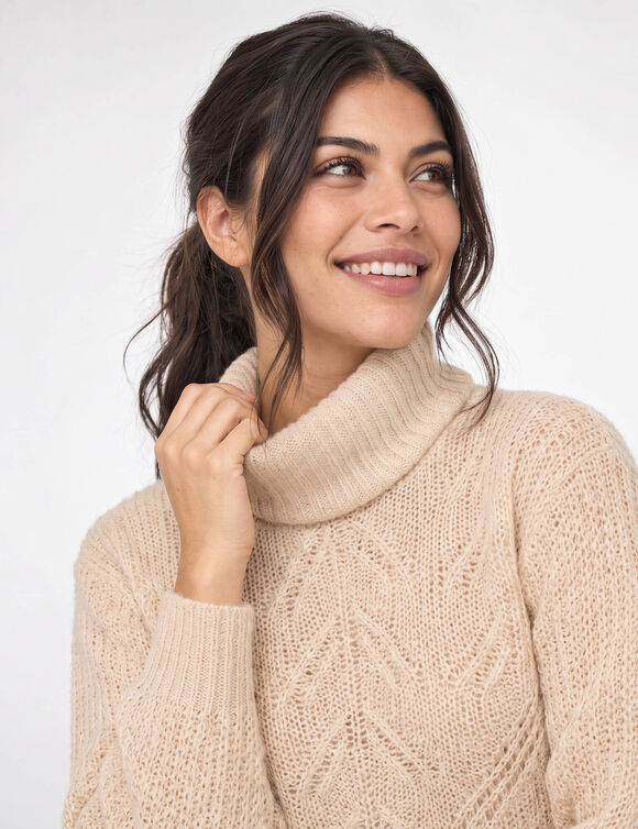 Pull col boule, maille anglaise (&eacute;cru)