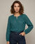 Effen blouse met 3D-borduursels (eendenblauw)