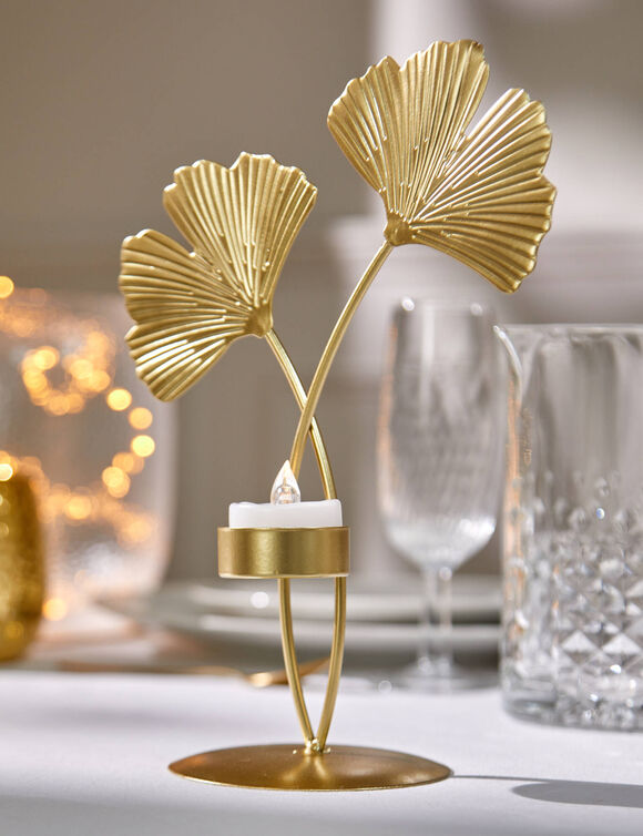 Bougeoir feuille gingko, m&eacute;tal dor&eacute; (dor&eacute;)