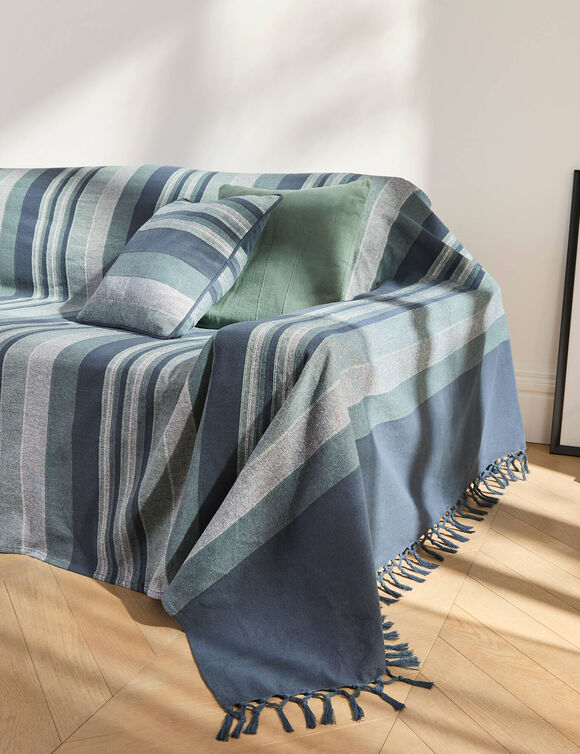 Veelkleurig artisanaal geweven sprei of plaid (marineblauw)