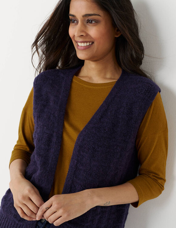Gilet sans manches, maille fantaisie en laine m&eacute;lang&eacute;e (marine)