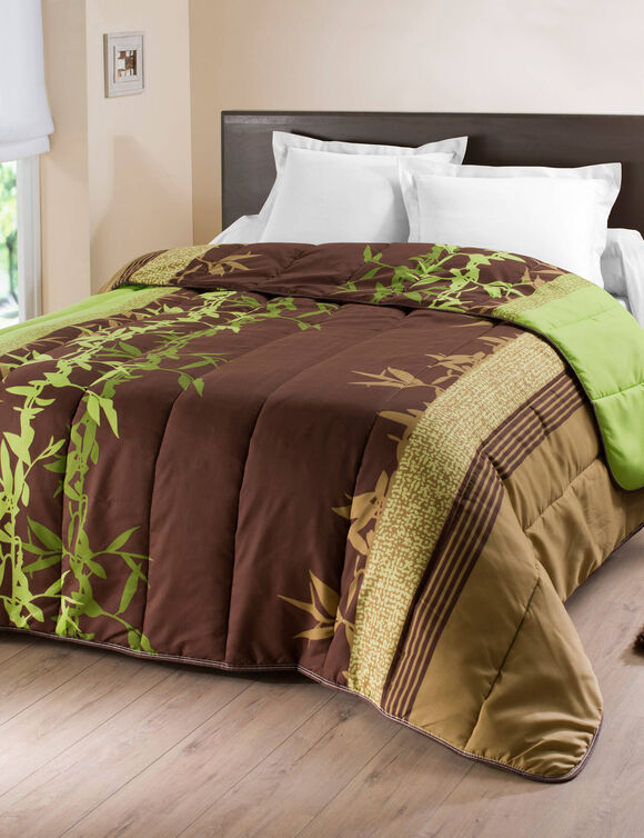 Couette microfibre imprim&eacute;e Jungle 400g/m2 (vert / chocolat)