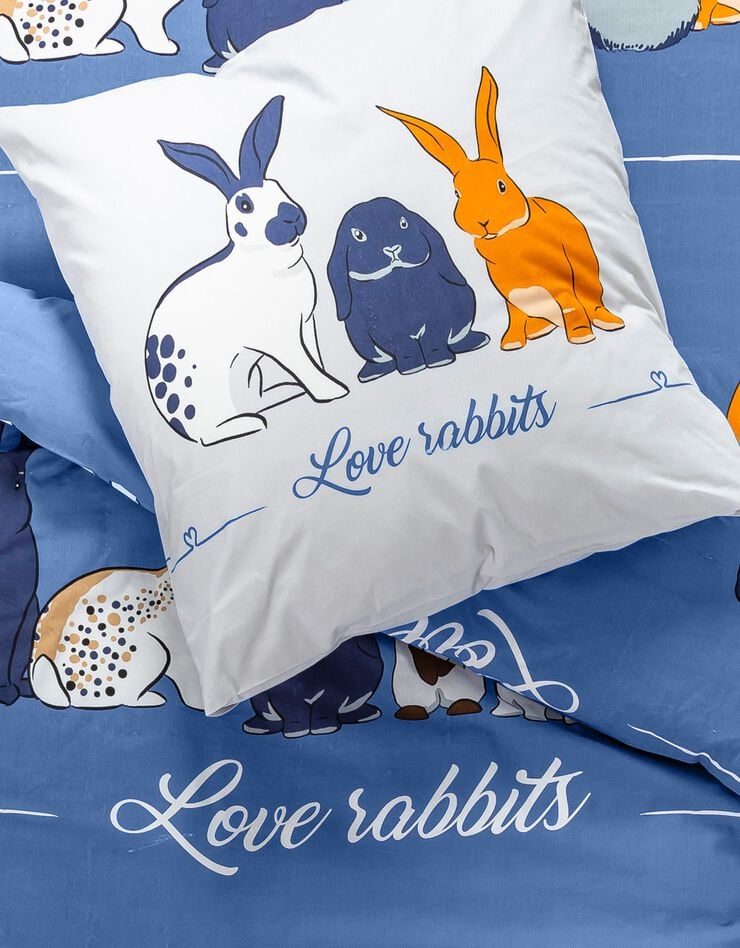 Bedlinnen Rabbit, in katoen met konijnprint (blauw)