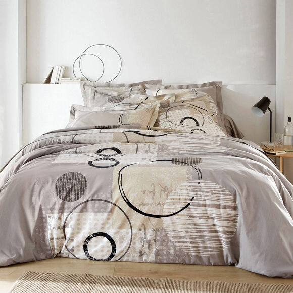 Diane-beddengoed met grafische print &ndash; katoen 57 draden/cm&sup2; (taupe)