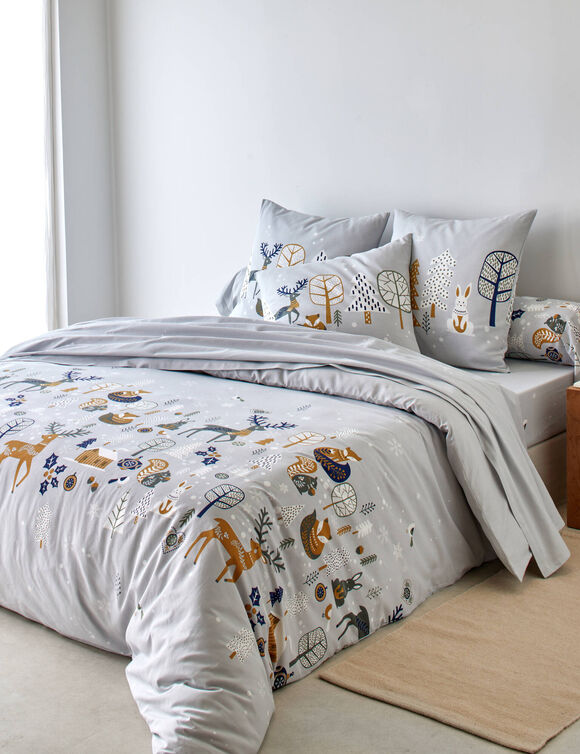 Bedlinnen Bos, in bedrukt katoen (grijs)