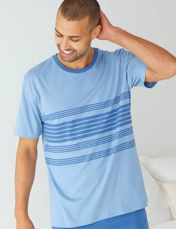 Gestreepte shortama in katoen (blauw)