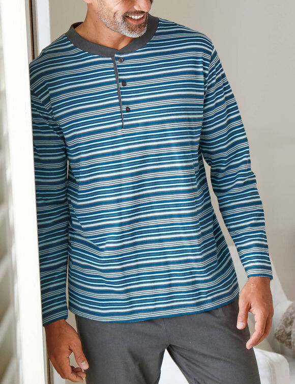 Pyjama ray&eacute; col tunisien (anthracite / bleu canard)