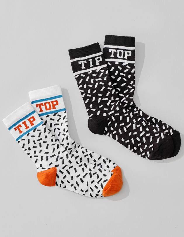 Bedrukte unisex sokken, collectie Lulu la Nantaise - set van 2 paar (zwart / oranje)
