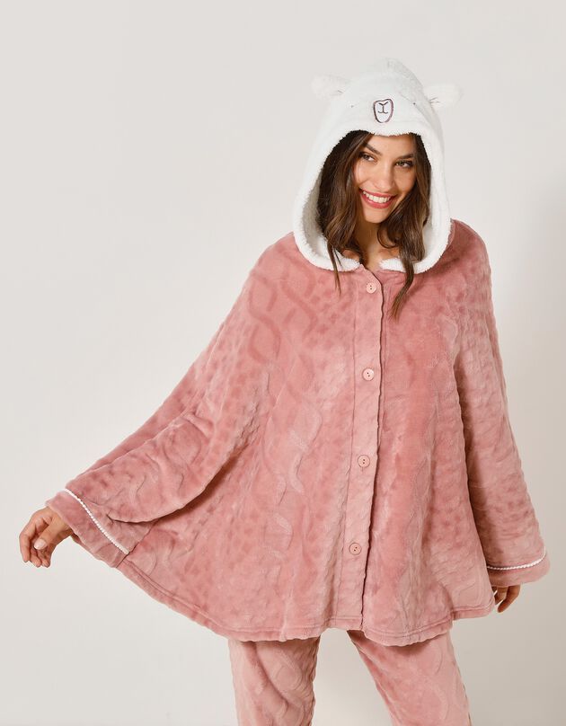 Poncho in getextureerde fleece in 'lama' stijl, pluchetouch (rozenhout)