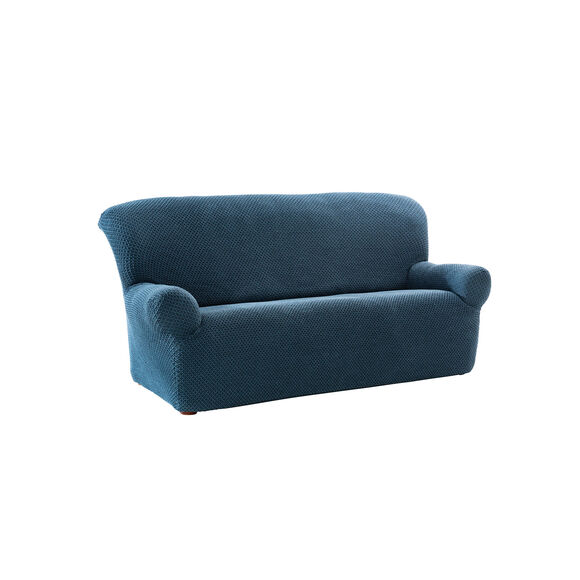 Getextureerde, bi-rekbare hoes voor zitbank en fauteuil met armleuningen (blauw)