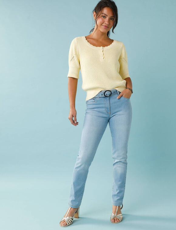 Trui voor Kleine Lengtes met ronde hals en knopen (lichtgeel)