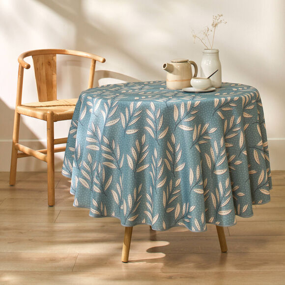 Nappe anti-taches motif fougères (eucalyptus / écru)