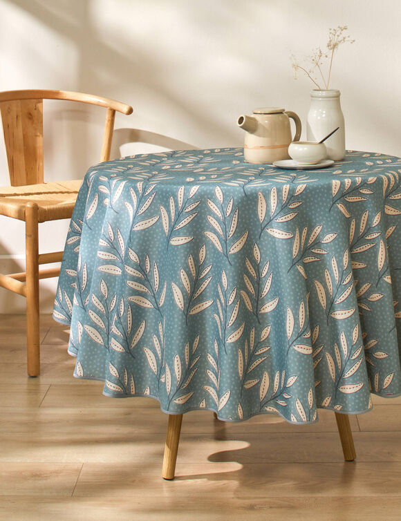 Nappe anti-taches motif fougères (eucalyptus / écru)