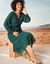 Robe longue évasée, manches blousantes (vert foncé)