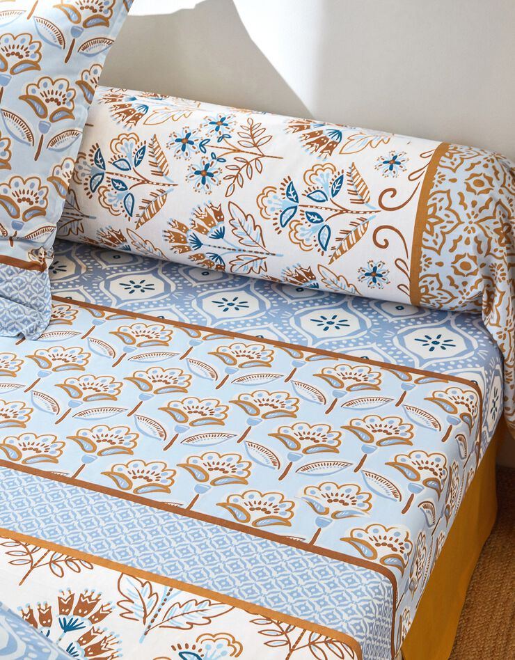 Linge de lit Héloïse en coton imprimé fleuri graphique, bleu Linge de lit Héloïse en coton imprimé fleuri graphique, bleu, hi-res image number 3