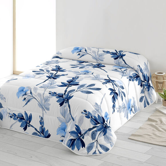 Couvre-lit matelassé imprimé Bleuet (blanc)