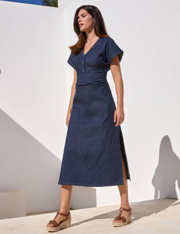 Robe longue en jean, manches courtes (dark blue)