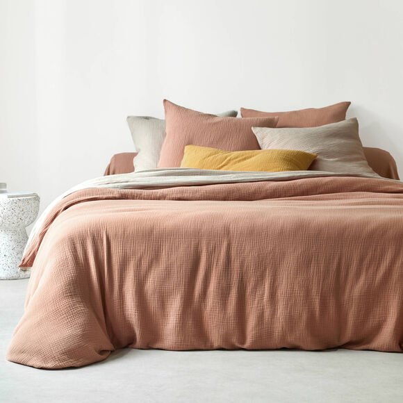 Linge de lit uni en triple gaze de coton (praline)
