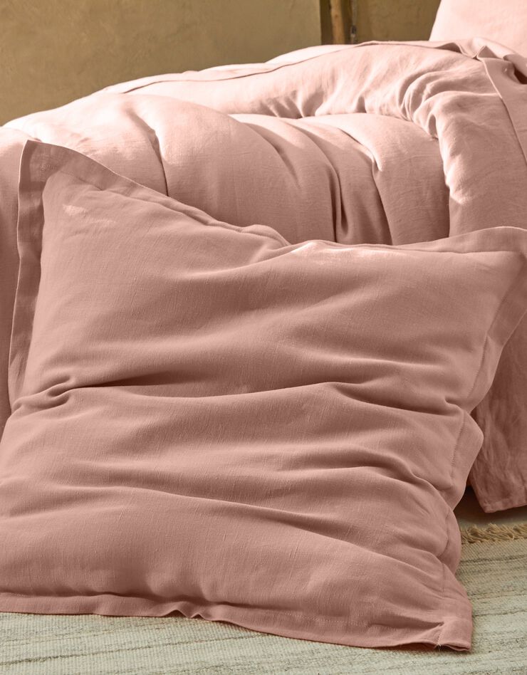Linge de lit uni lin lavé (rose)