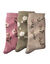 Chaussettes imprim&eacute;es fleurs - lot de 3 paires (kaki + rose + beige)