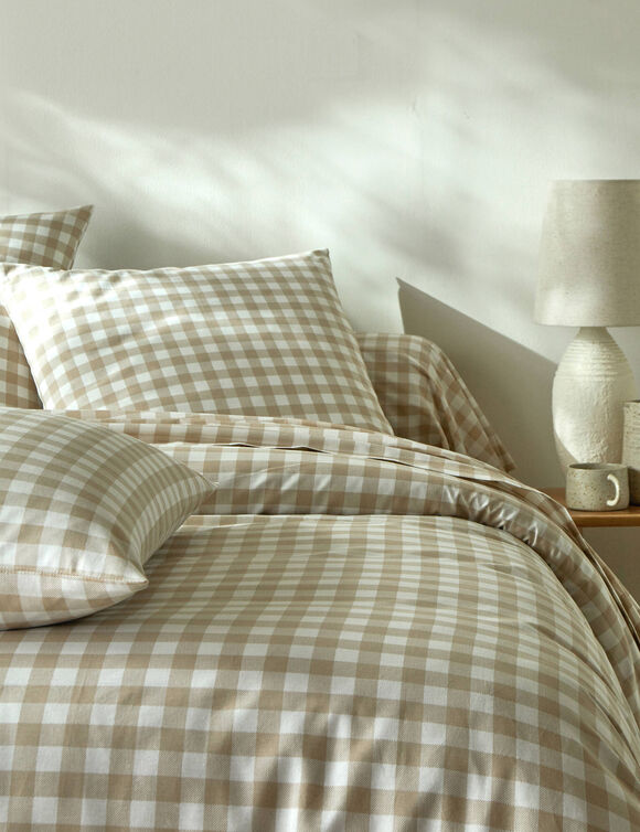 Bedlinnen Lou met ruitenprint - in katoen (beige)