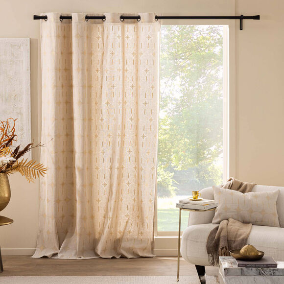 Rideau &agrave; &oelig;illets imprim&eacute; arches, d&eacute;tails m&eacute;tallis&eacute;s (blanc / naturel)