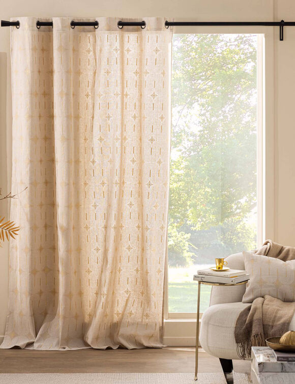 Gordijn met oogringen en bogenprint, metallic details (wit / naturel)