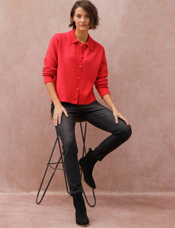 Gilet col polo uni, maille moelleuse (rouge)