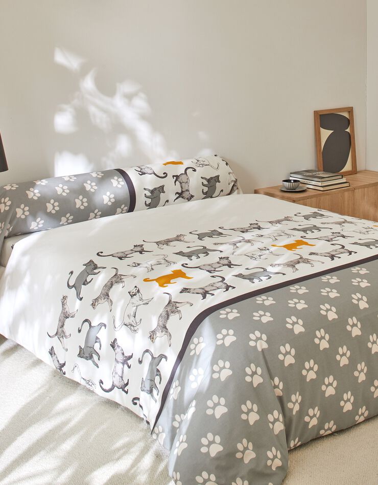 Linge de lit Robby imprimé chats - coton (gris)
